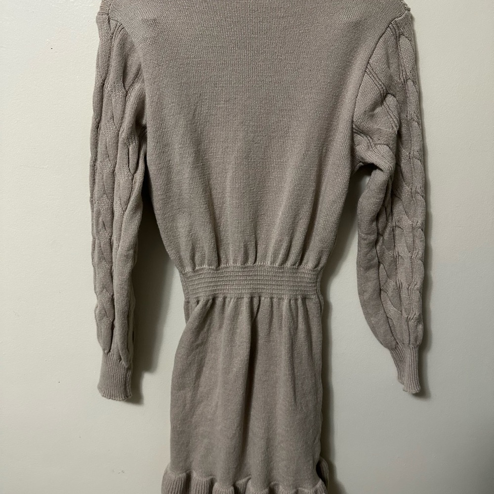 Khaki High Neck Long Sleeve Asymmetrical Hem Mini Sweater Dress 
Size small - Picture 8 of 9